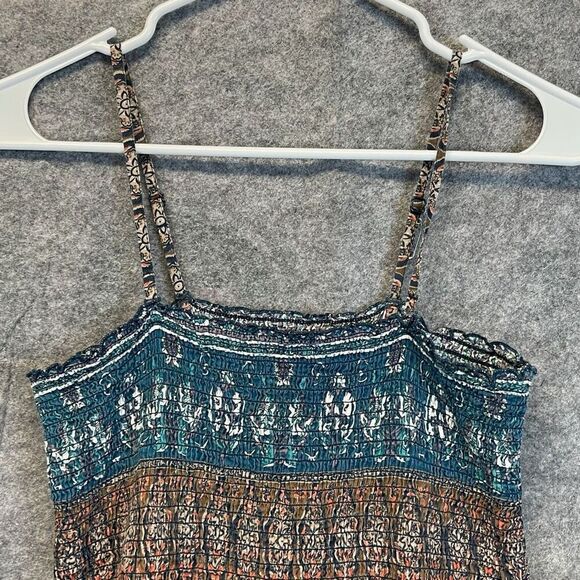 MUDD Summer Dress Medium Multicolor Floral Striped Midi Smocked Sleeveless Sun - Picture 3 of 13